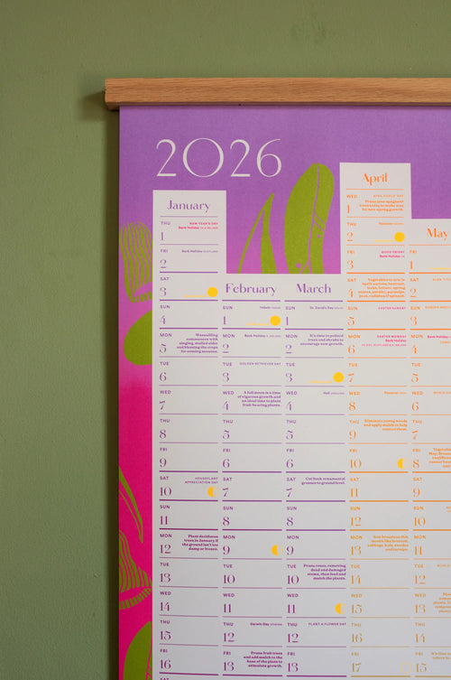 A1 wall Calendar for the year 2026 on a green wall