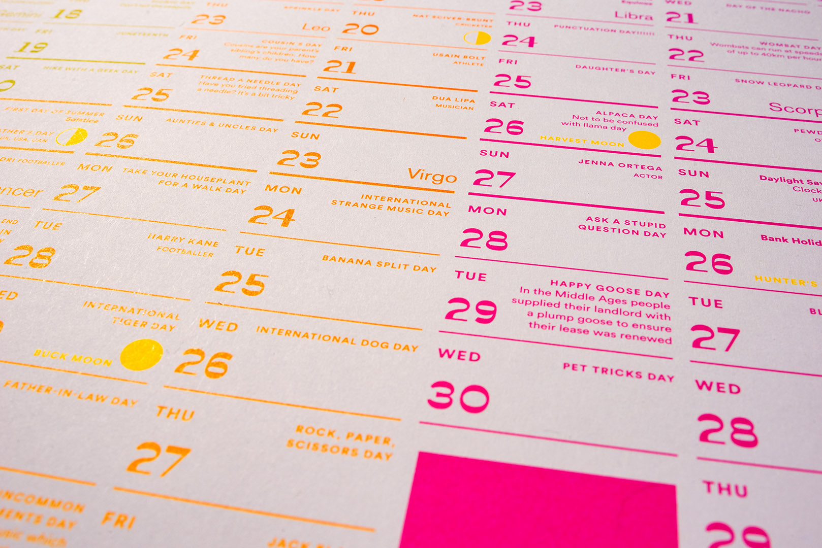 Kids A1 Calendar with colorful dates and text on a white background
